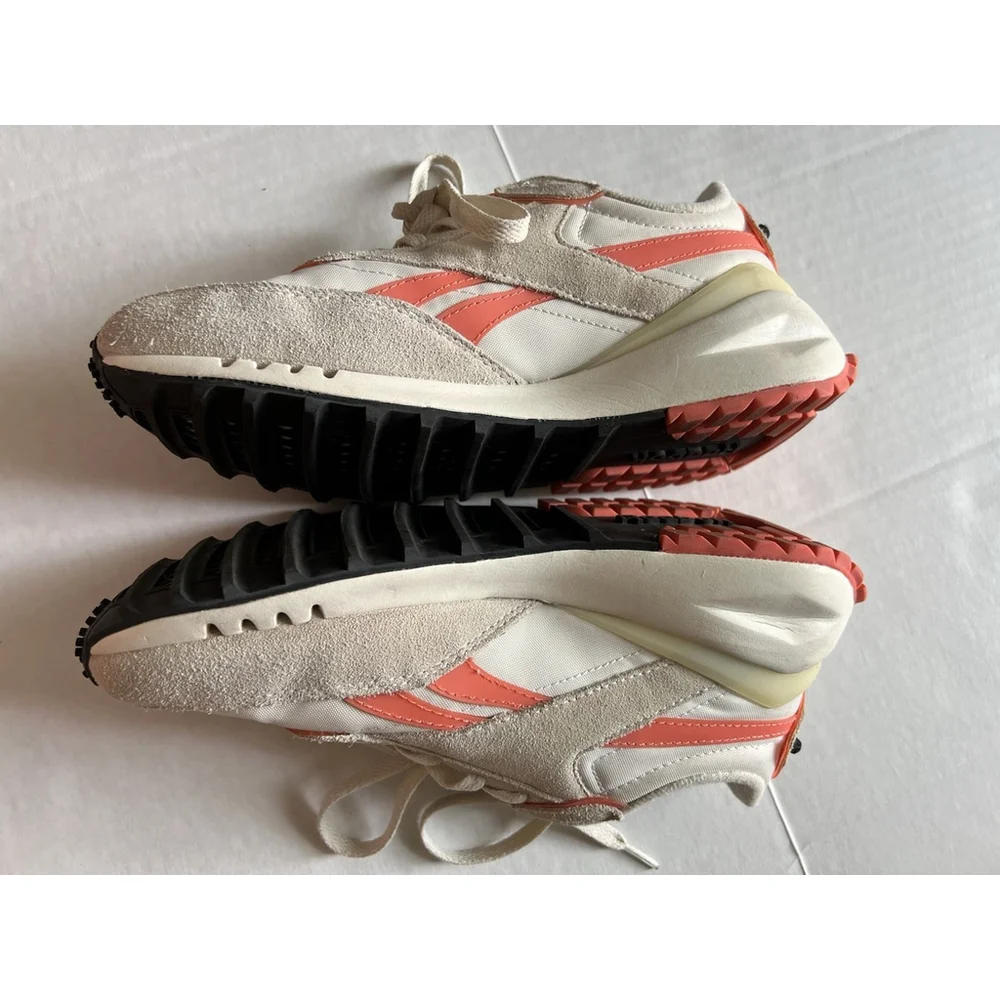 Women's Reebok Suede Forte Racer Ortholite Sneakers Coral Pink Yellow Cream Sz 8